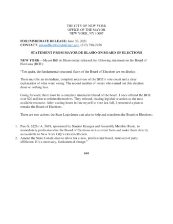 NYC Government Publication | Mayor's Press Release: STATEMENT FROM ...