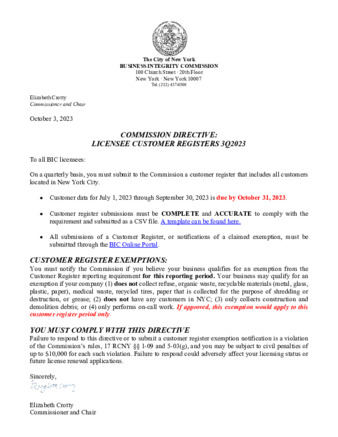 NYC Government Publication | COMMISSION DIRECTIVE: LICENSEE 